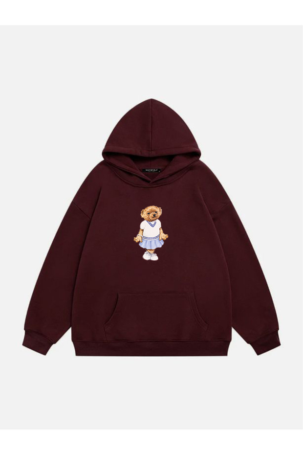 Women's Pretty Teddy Printed Hooded Fleece Oversize Sweatshirt