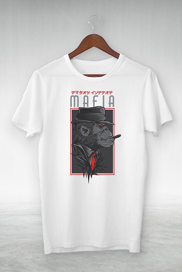 Unisex White Japan Mafia Gorilla Illustration Vip Design T-shirt