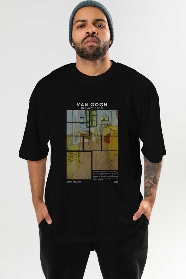 Van Gogh Front Printed Black Oversize T-Shirt Men Women Crew Neck Cotton t Shirt
