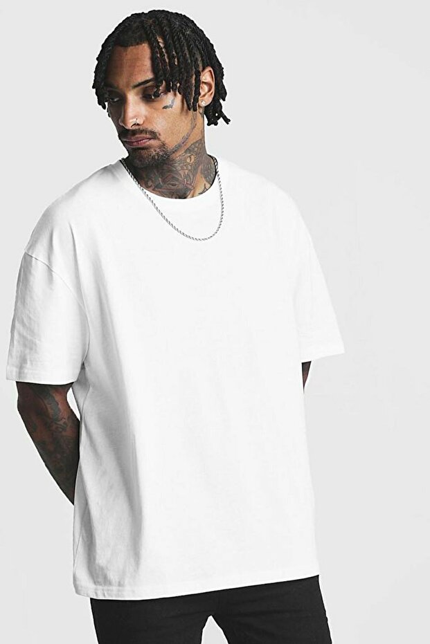 Men's White Plain Oversize T-shirt