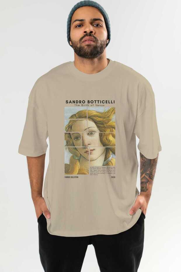 Sandro Botticelli Front Printed Beige Oversize T-Shirt Men Women Crew Neck Cotton t Shirt