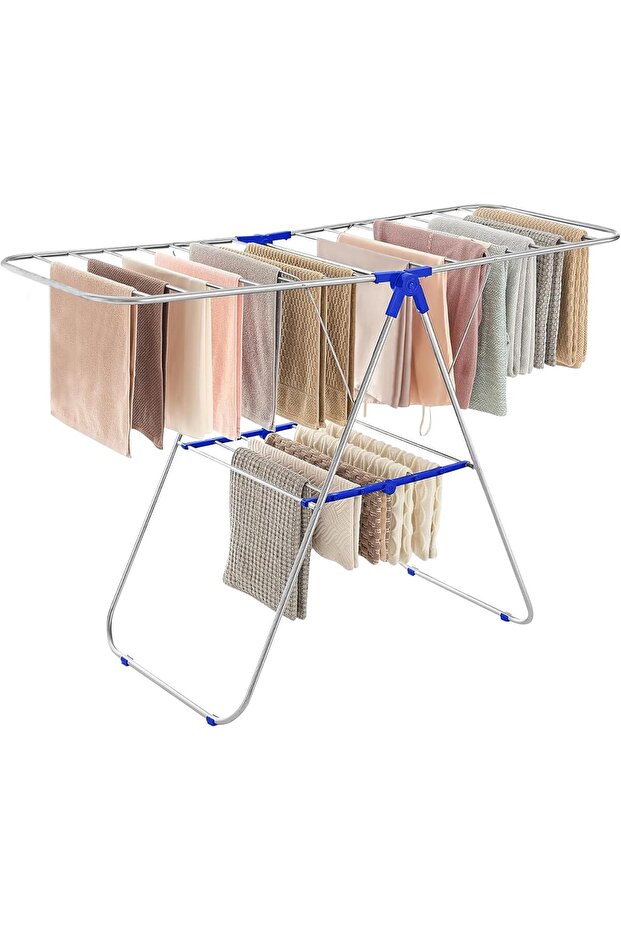 Heavy Duty Foldable Clothes Drying Rack with Adjustable Wings