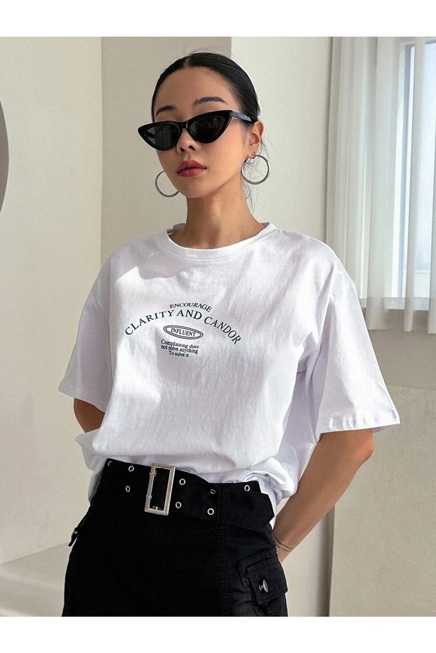 Women's White Clarity And Candor Printed Oversize T-shirt
