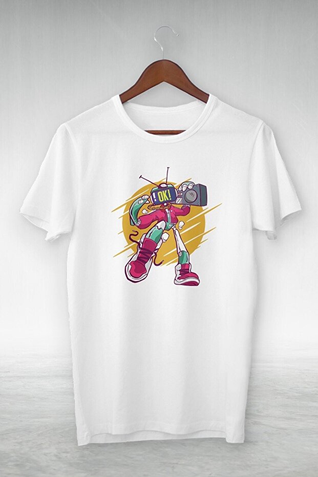 Unisex White Raper Robot Carrying A Music Box Illustration T-Shirt Gsc-401