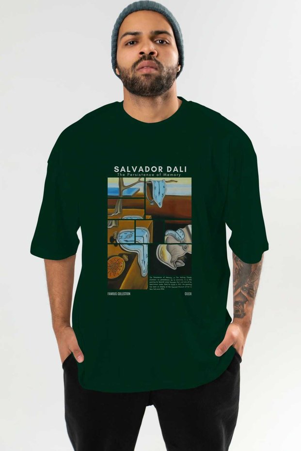 Salvador Dali Front Printed Green Oversize T-Shirt Men Women Crew Neck Cotton t Shirt