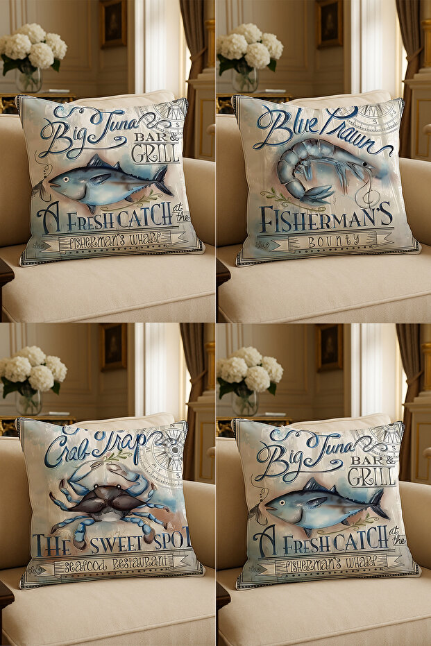 Special Design Digital Print Decorative Cushion Cover 43x43 cm Reversible 4-Piece Set