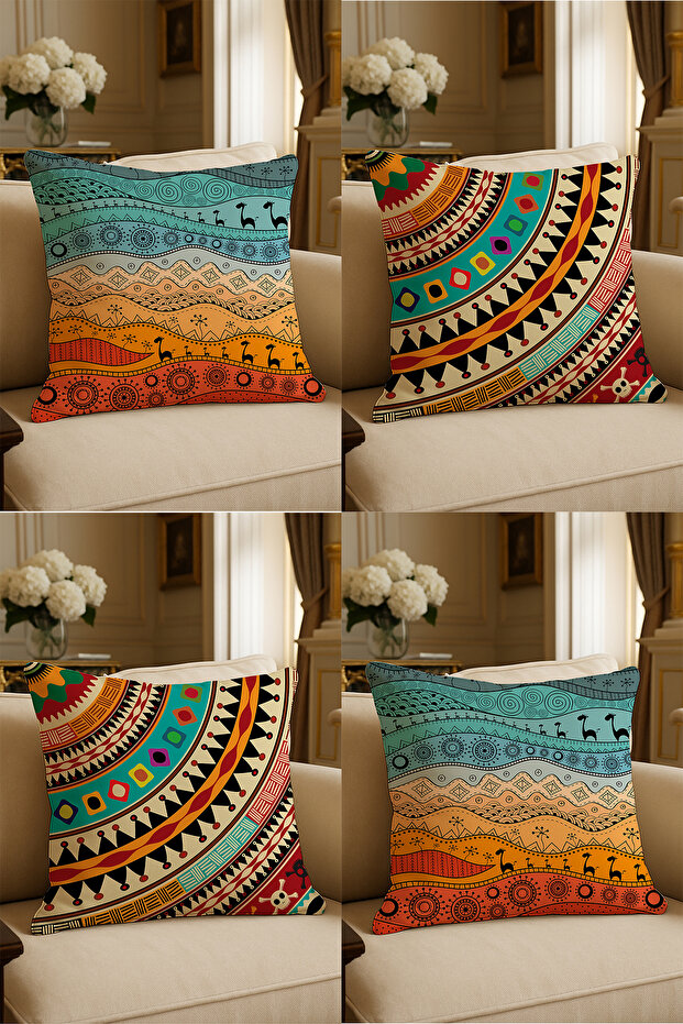 Special Design Digital Print Decorative Cushion Cover 43x43 cm Reversible 4-Piece Set