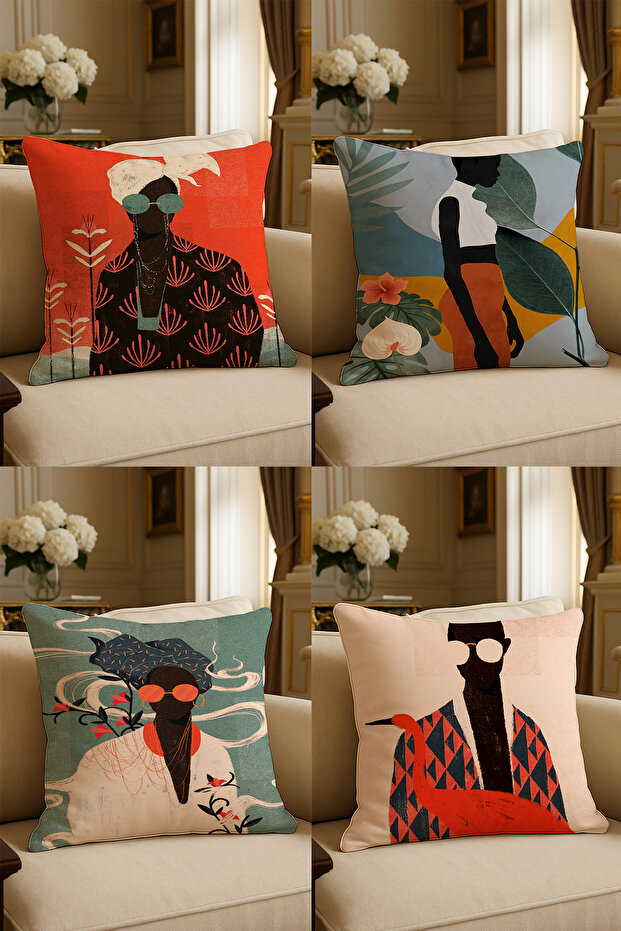 Special Design Digital Print Decorative Cushion Cover 43x43 cm Reversible 4-Piece Set