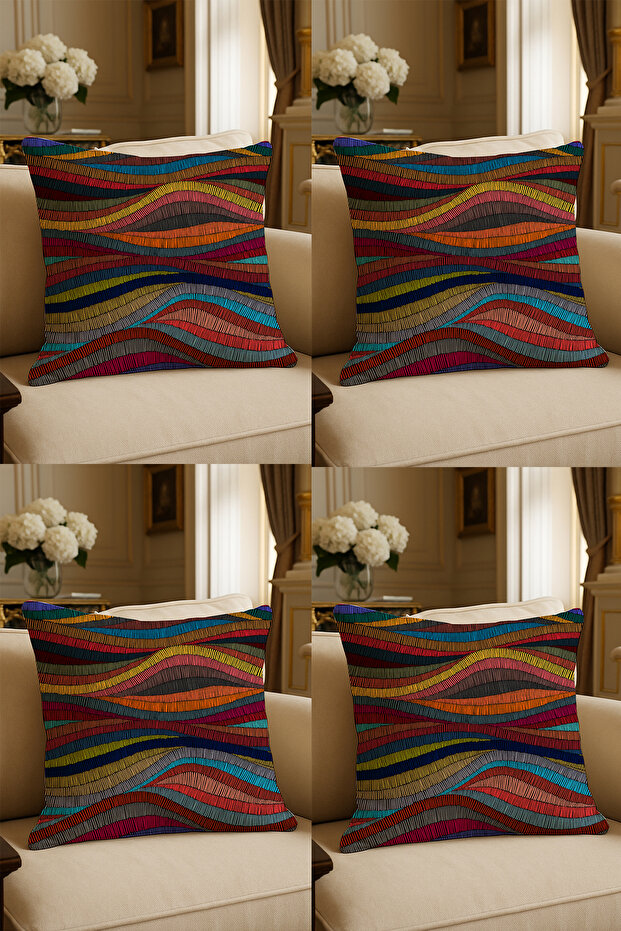 طقم من 4 أغطية وسائد ديكورية بطباعة رقمية بتصميم خاص، مقاس 43×43 سم، قابل للاستخدام على الوجهين