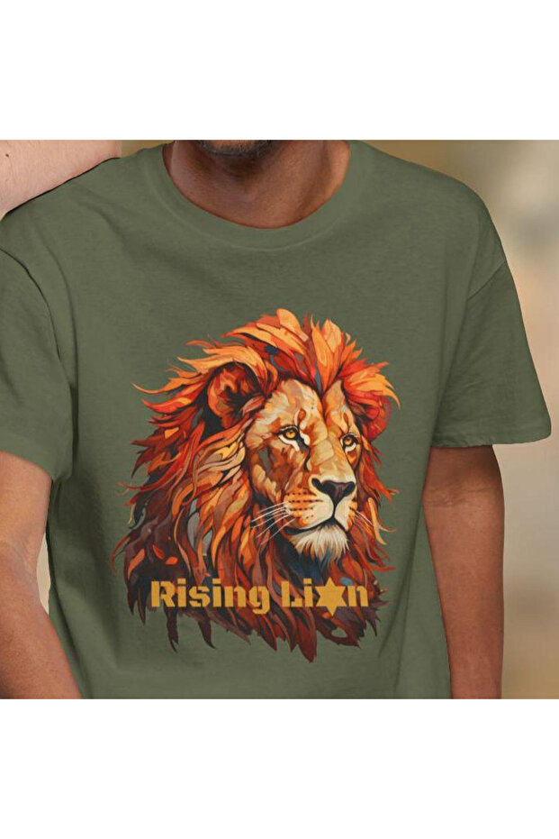 تي شيرت قطني مطبوع عليه Rising Lion