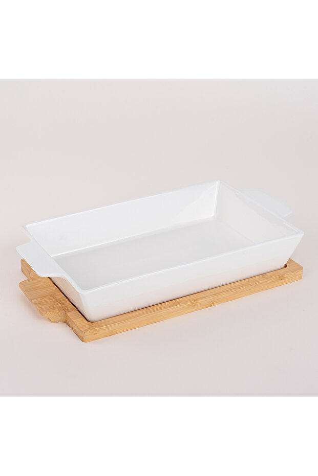 طبق مستطيل للفرن/التقديم مع الخيزران - 1