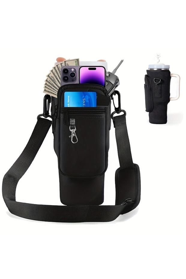 Black 1/2/4 Piece 40oz Water Bottle Carrier Bag Pouch Cover for Thermos Water Bottle Holder Adjustab