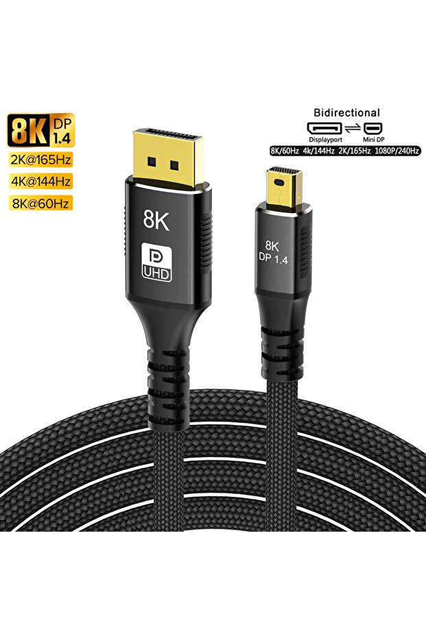 2M DP 1.4 cable 16K Mini DisplayPort to DisplayPort Cable DP2.1 16K60Hz Bi-Directional Transmission - 1