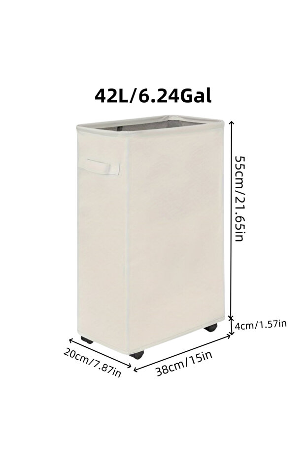 Beige 45L 1PC Laundry Basket With Wheels And Lid,Closed Laundry Hamper,Suitable For Bedrooms,Bathtub
