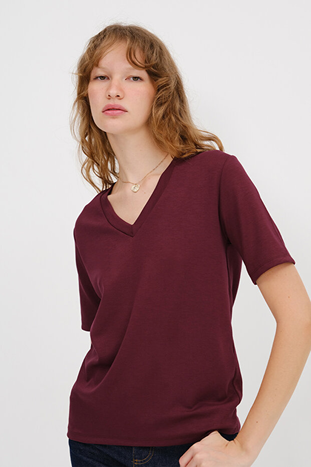 V Yaka Basic T-shirt P4380-D10 - 6