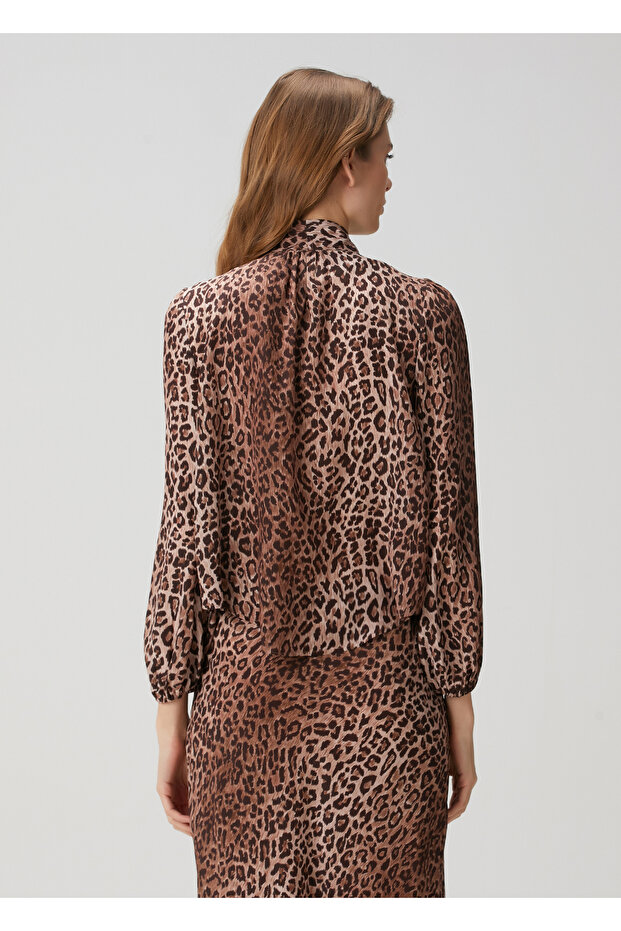 Moss Leopar Desenli İpek Bluz - 4