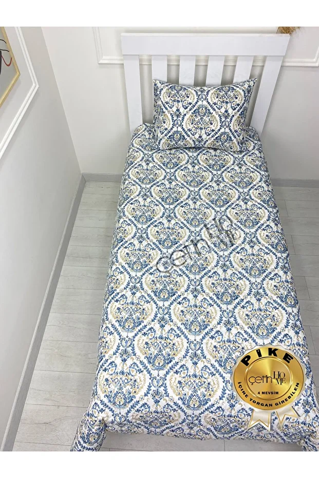 Tek Kişilik Kapitone Pike Seti 4 Mevsim Harem Mavi - 7