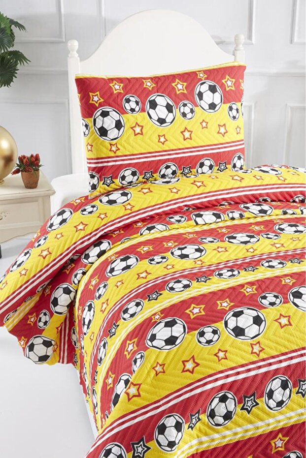 Ultrasonik Kapitoneli Şampiyon Tek Kişilik Yatak Örtüsü Sarı Kırmızı - 3