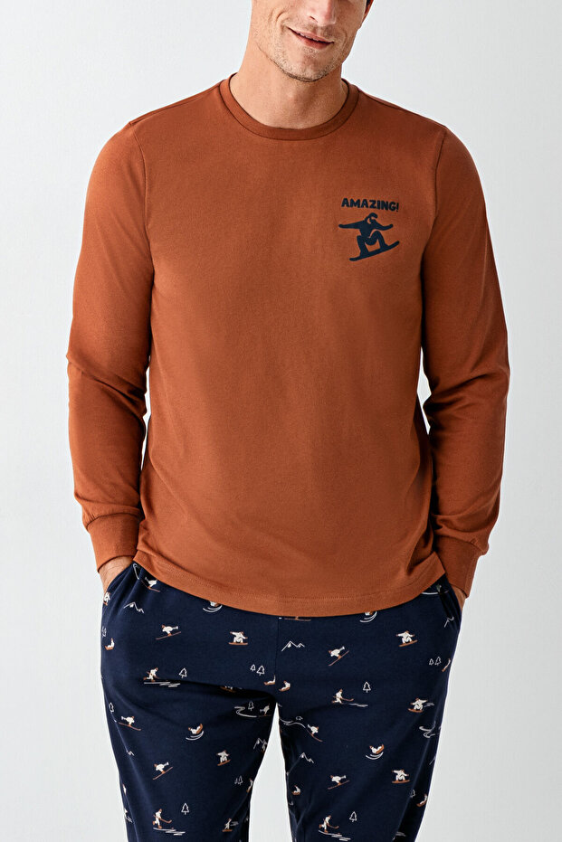 Σετ ανδρικές πιτζάμες καφέ - 4