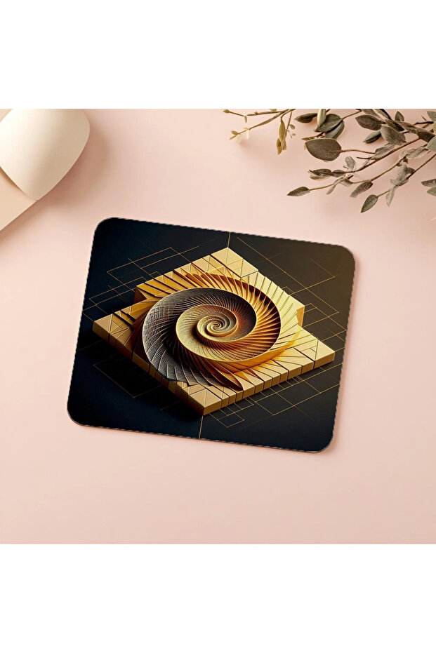 Minimalist Mousepad with Gold Spiral and Block - 19X23 cm 2 mm Rectangle Imported Printed Mouse Pad - 5