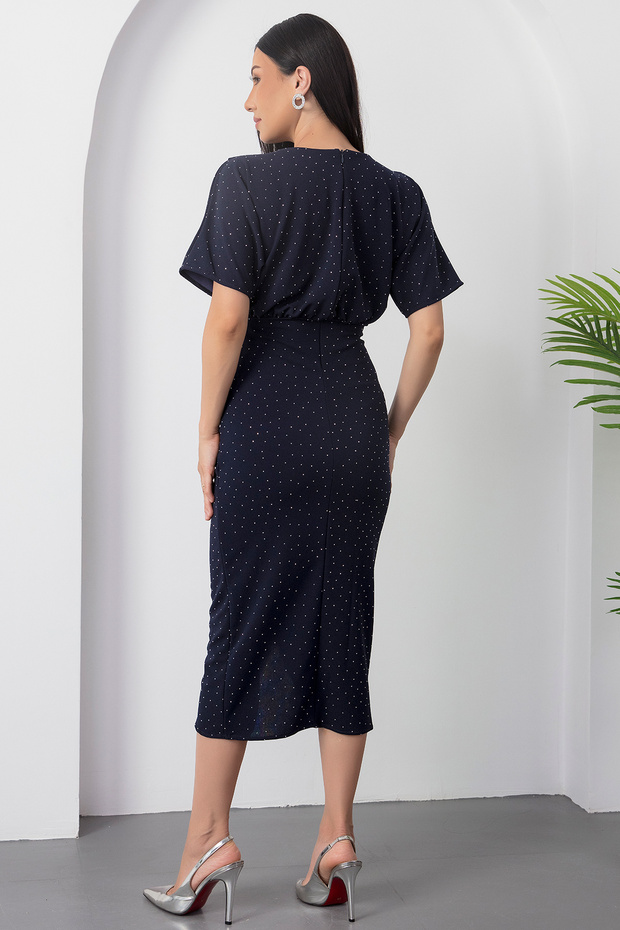 Bisiklet Yaka Taşlı Yırtmaçlı Elbise DKS1313 - 7