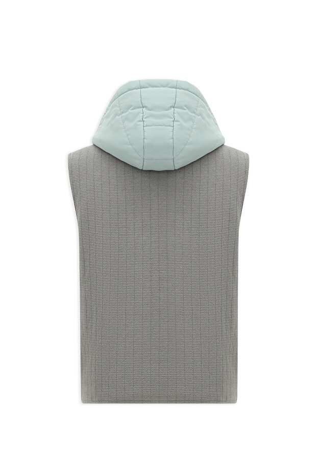 Regular Fit Düz Fermuarlı Kapüşonlu Yelek - 2