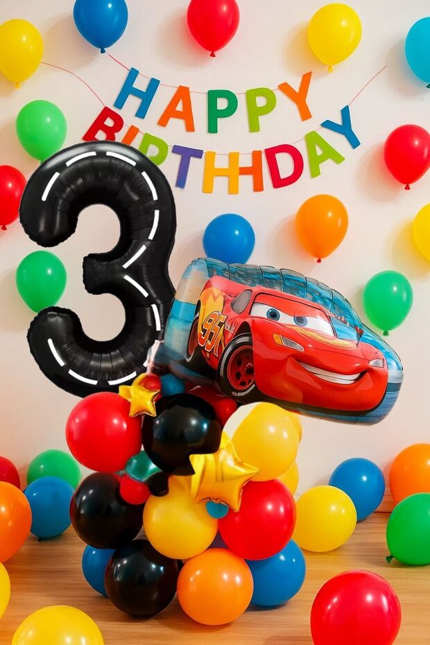 3 Years Old Cars Cars Lightning Mcqueen Race Car Concept Balloon Set Race Car Birthday Set