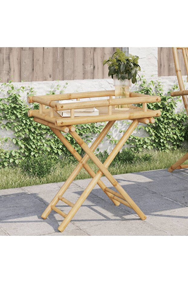 Folding Tray Table 60x40x68 cm Bamboo