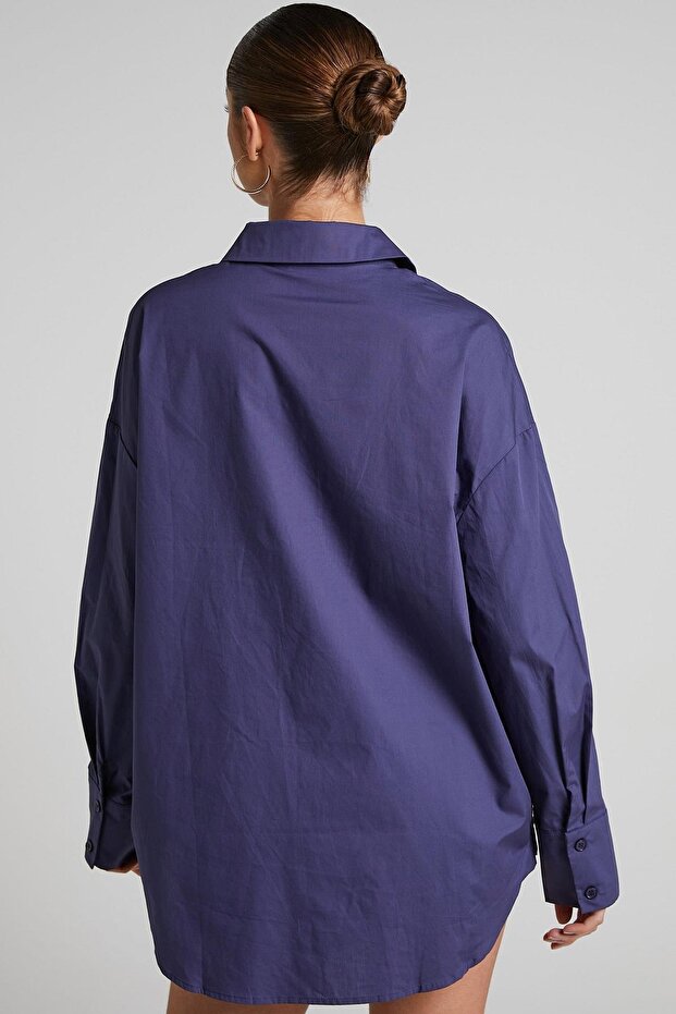 Mor Oversize Basic Kadın Gömlek SH268 - 5