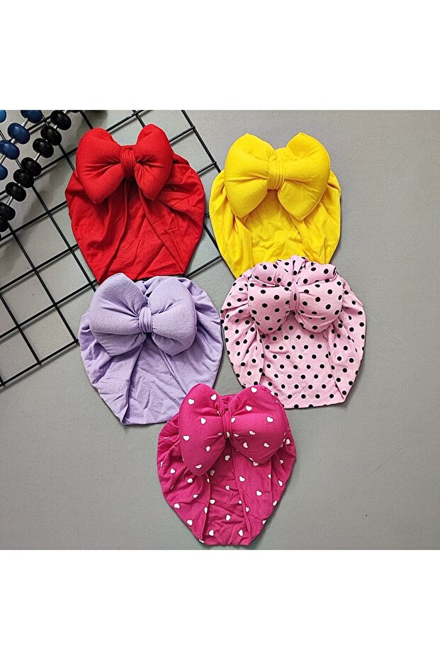 Baby Girl Colorful Double Layer 5 Pcs Hair Cap Bandana Set