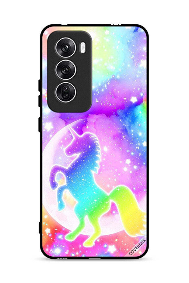 غطاء حماية Oppo Reno12 5G بتصميم وحيد القرن بألوان قوس قزح