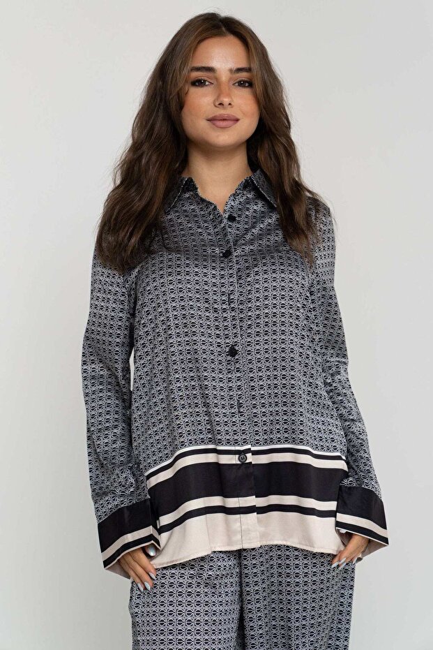 Button-Down Long Sleeve Patterned Shirt - 1