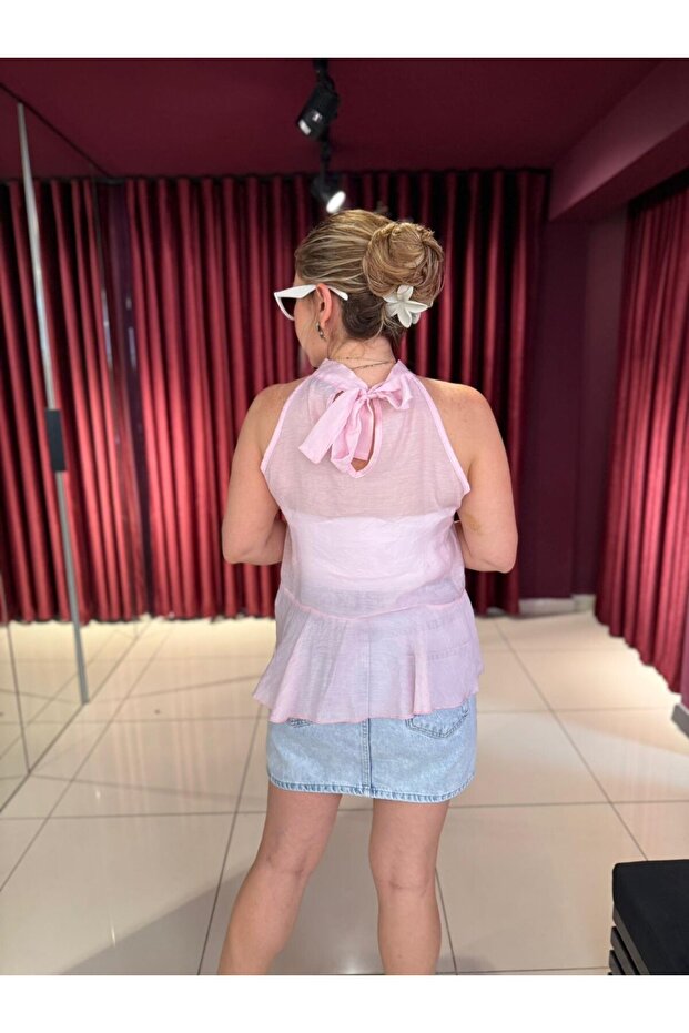 Halter Neckline Flounce Blouse - 3