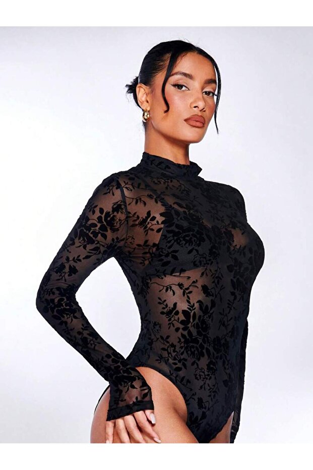 Flok Çiçekli Çıtçıtlı Body - 1