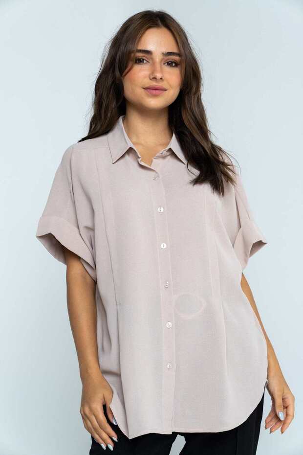 قميص سادة بأكمام قصيرة وأزرار - 1