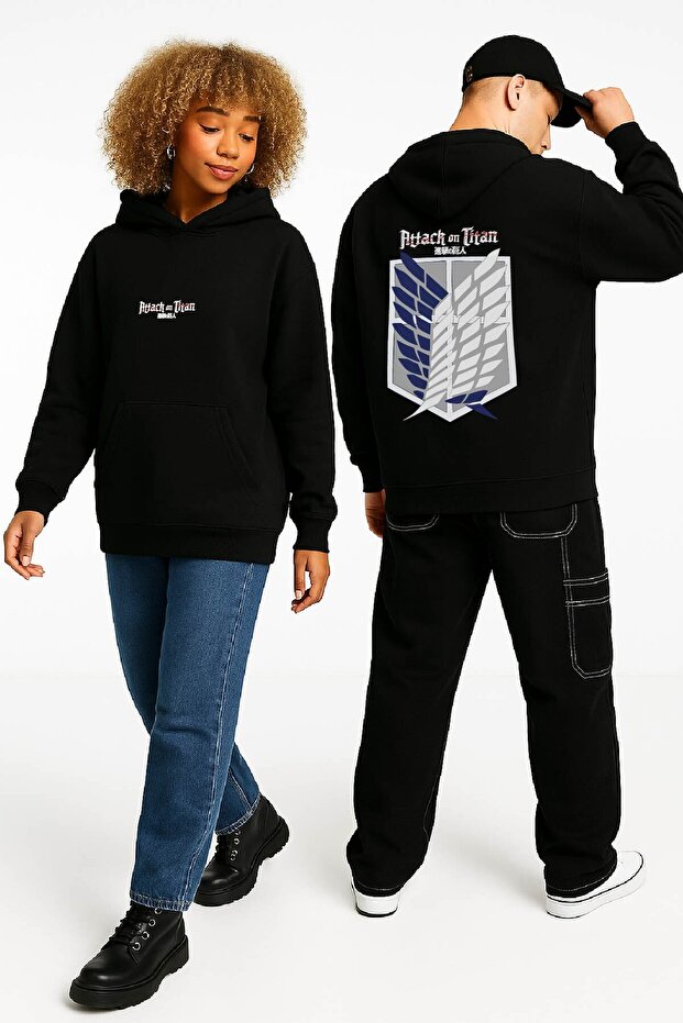Lenithra Attack on Titan Back Printed Unisex Oversize Black Hoodie