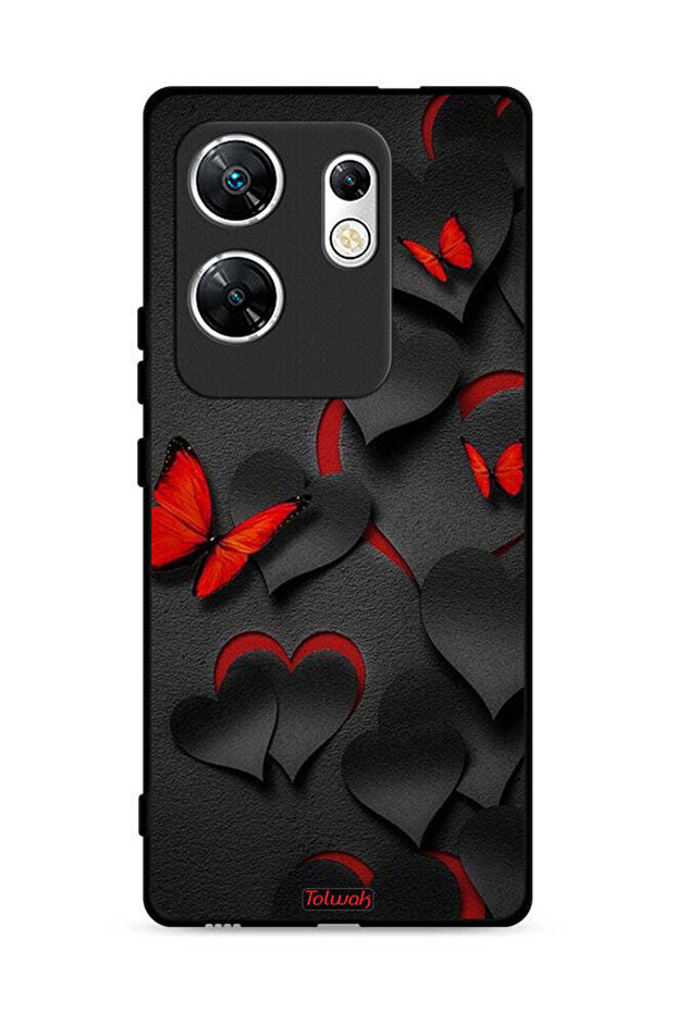 غطاء حماية لهاتف Infinix Zero 30 4G بنقشة قلوب وفراشات