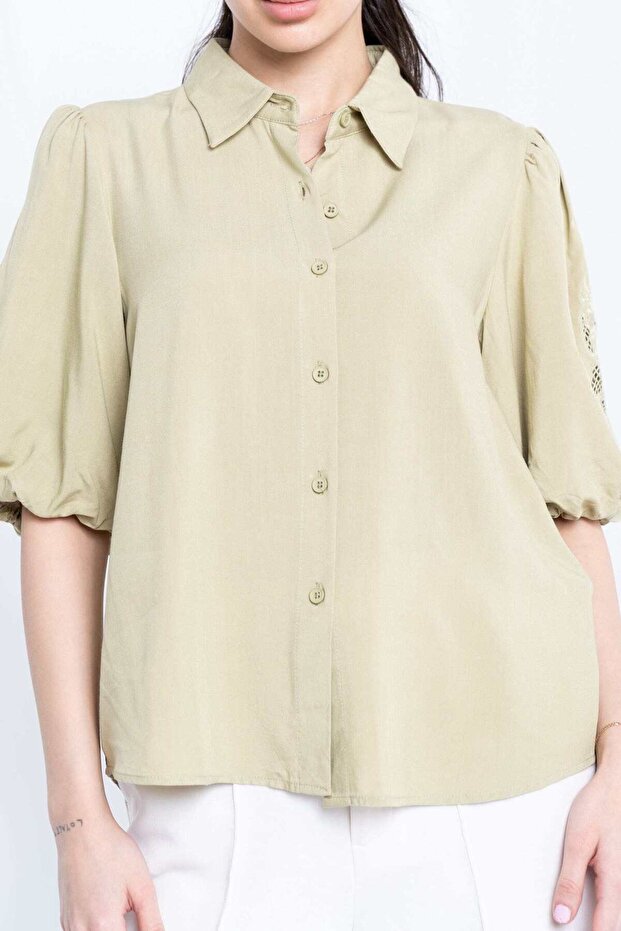 Short Sleeve Button-Front Blouse - 1