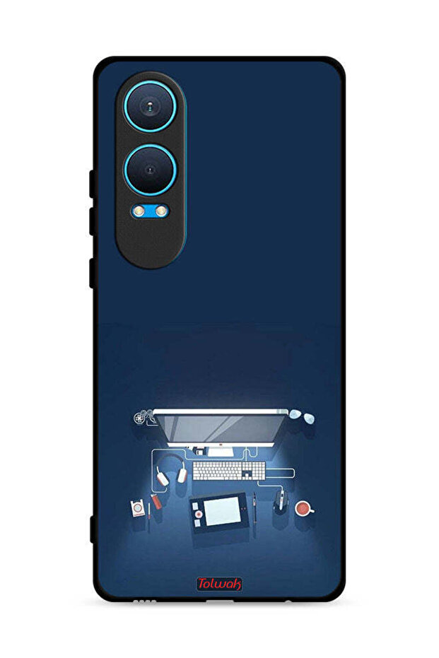 غطاء حماية لجهاز OnePlus Nord CE4 Lite 5G بتصميم فني على مكتب الكمبيوتر