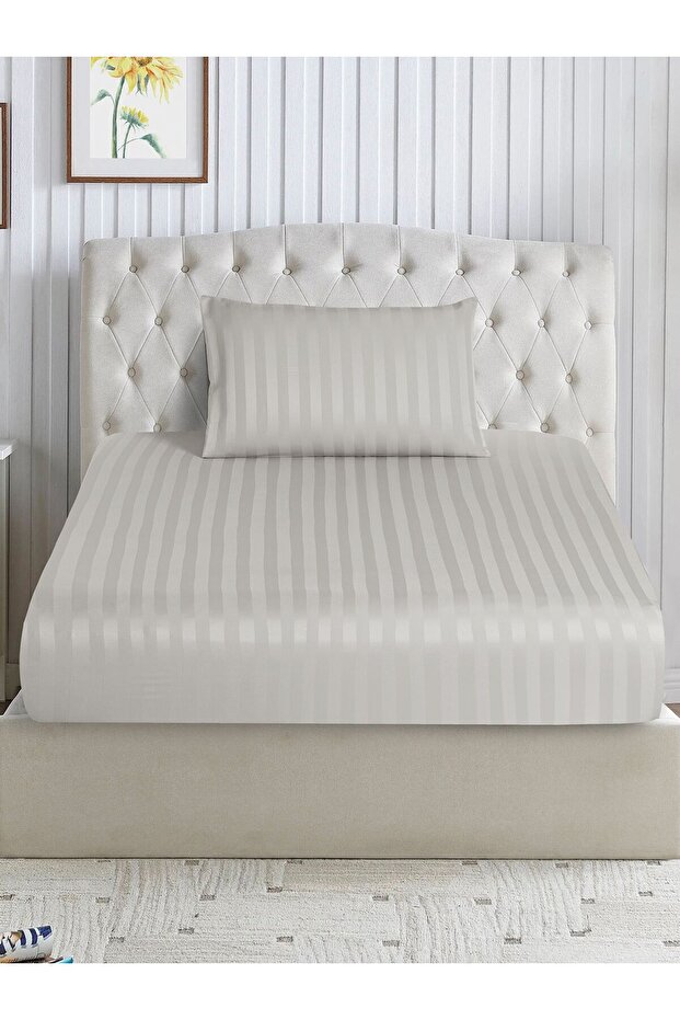 Striped Fitted Sheet Set 120x200 cm Twin – 1 Fitted Sheet + 1 Pillowcases, 30cm Deep