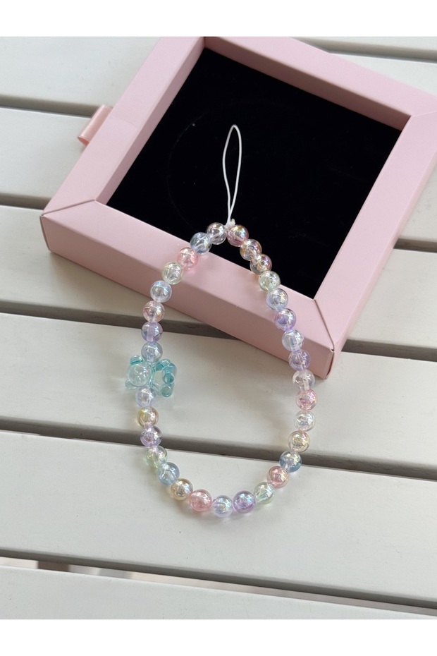 Janjanli Bead Bow and Jelly Bear Design Phone Strap, Colorful Phone Charm Ornament