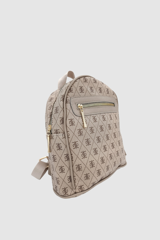Synor Monogram Mini Backpack with Zippered External Compartment Mink - 6