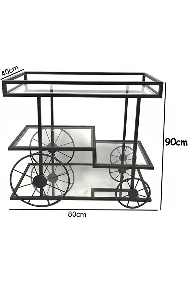 FFD Elegant Metal Food Serving Trolley – 1.3cm Metal Frame Trolley Kitchen 80x40x90cm