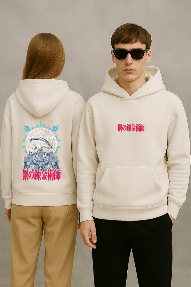 Lenithra Fullmetal Alchemist Brotherhood Alphonse Back Printed Unisex Oversize White Hoodie