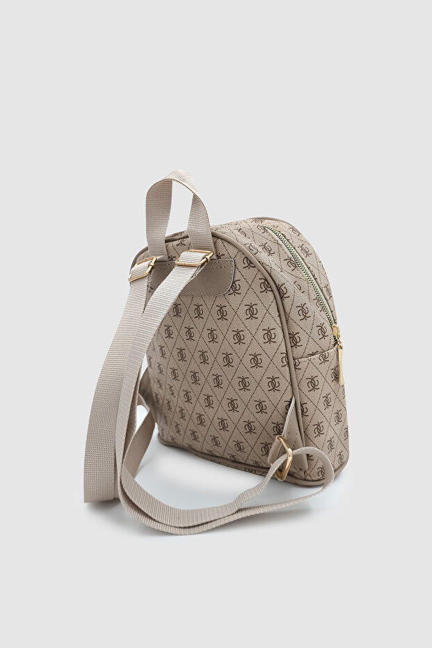 Synor Monogram Mini Backpack with Zippered External Compartment Mink - 4