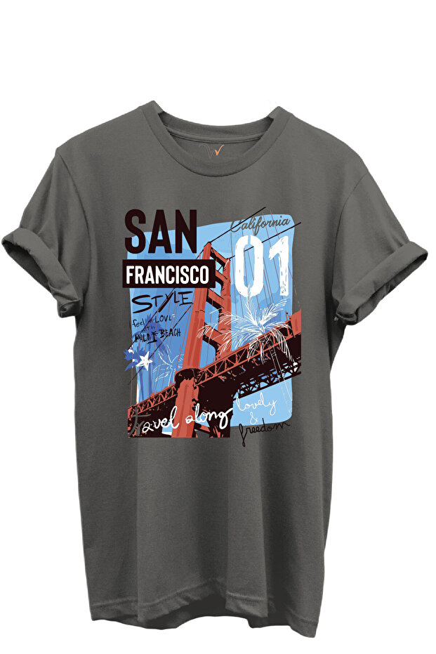 San Francisco California Written Golden Gate Bridge Printed 100% Cotton Regular Fit Unisex T-Shirt