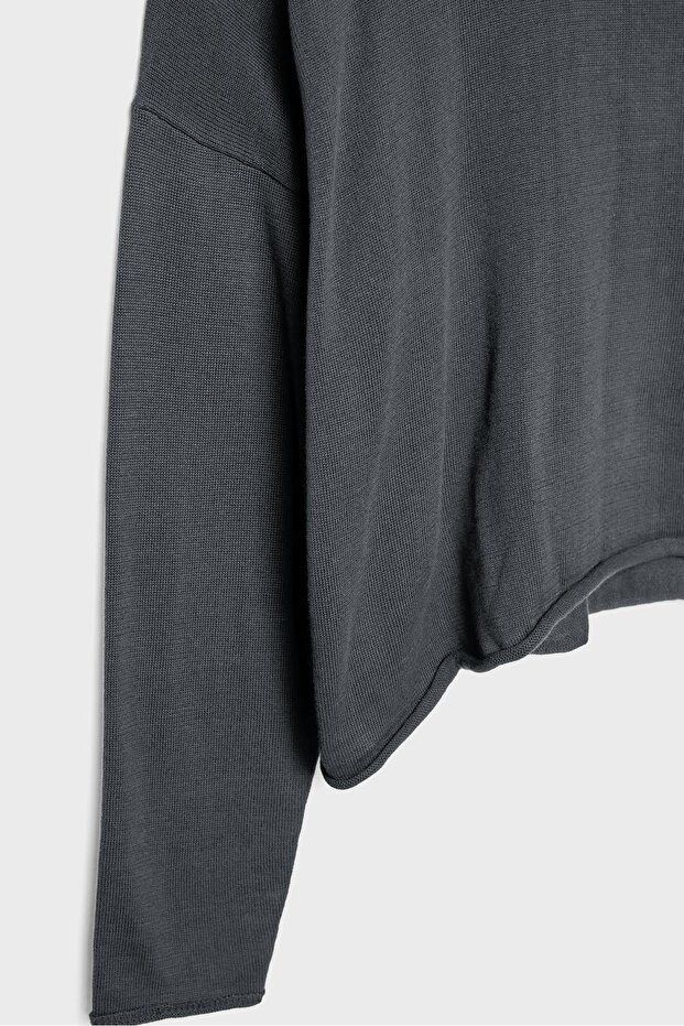 Geniş Yaka Crop Sweatshirt - 8