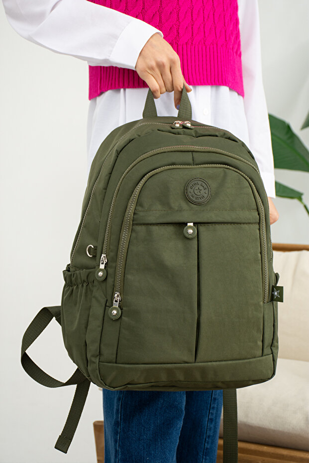 Khaki Unisex Backpack, Travel School Bag with Laptop Support, Original Crinkle Fabric, 20 Lt, 40X30Cm
