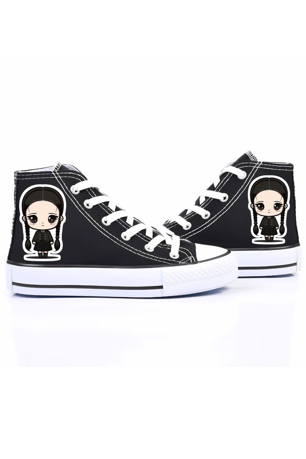 Wednesday Printed Black High Top Canvas Sports Shoes Sneaker