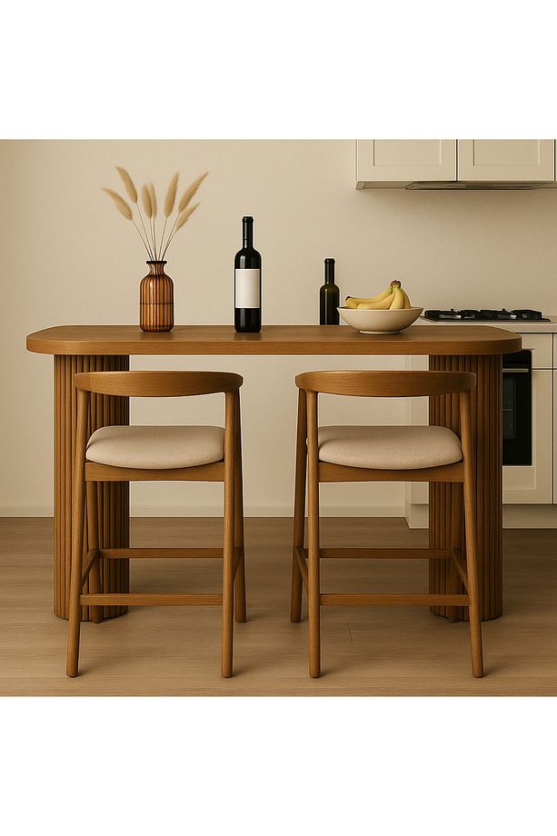 Masif Kayın Ağacı Modern Flüt Ayaklı Oval Bar Masası-Yemek Masası – Ahşap Yüksek Masa (Sadece Masa) - 6